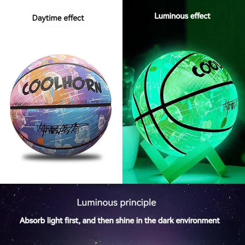 Luminous Basketball 7,6,5 Children Student Adult Game Outdoor Indoor Wear-Resistant PU Fluorescent Training Basketball Equipment